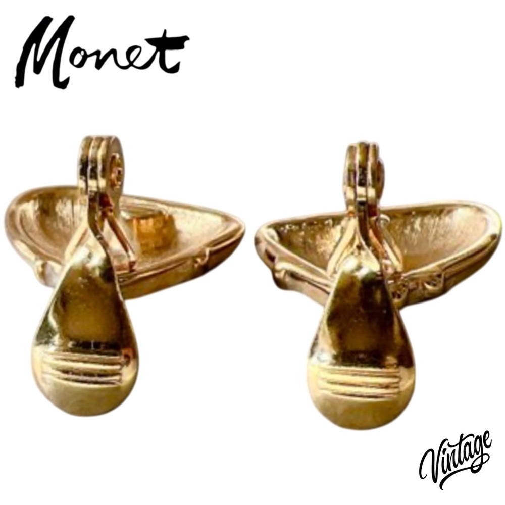 RARE Monet Vintage 1960 Marbled Geometric Clip On Earrings LBN - Picture 3 of 6